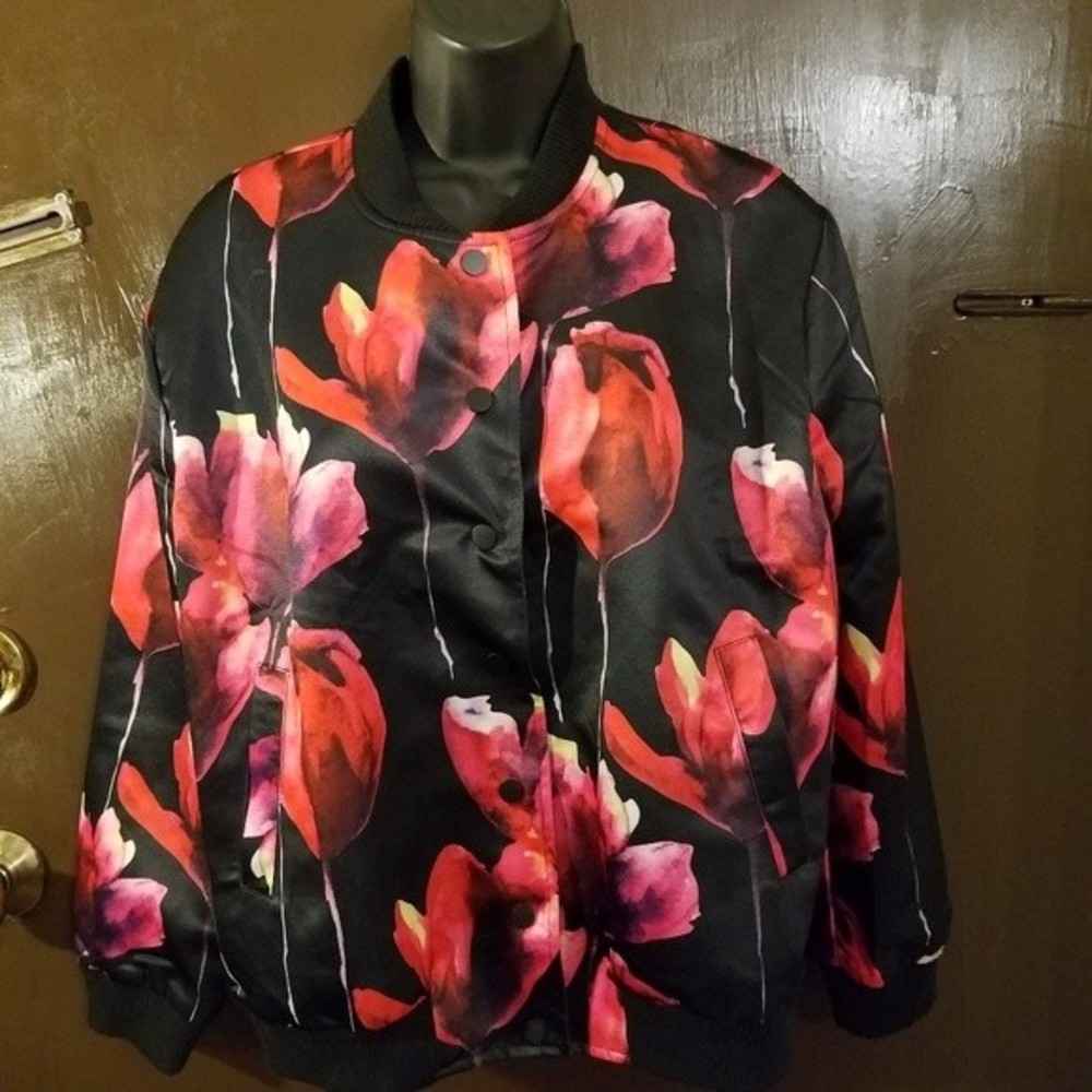 BOOHOO Night Floral Satin Bomber Jacket